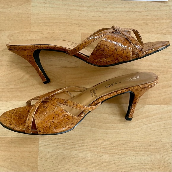 Andiamo Women's Patent Cork Slip On Strappy Heels Wrap Sandals Open Back, Brown - Picture 3 of 9
